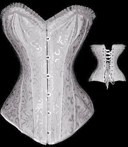 White Floral Brocade Steel Boned Corset
